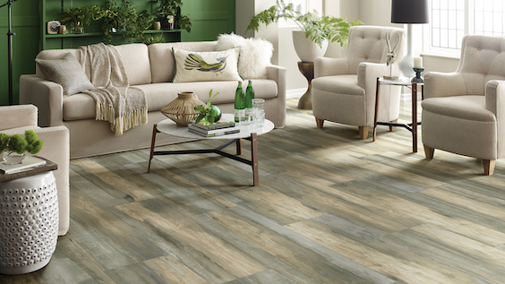 warm toned wood-look tile flooring in a living room